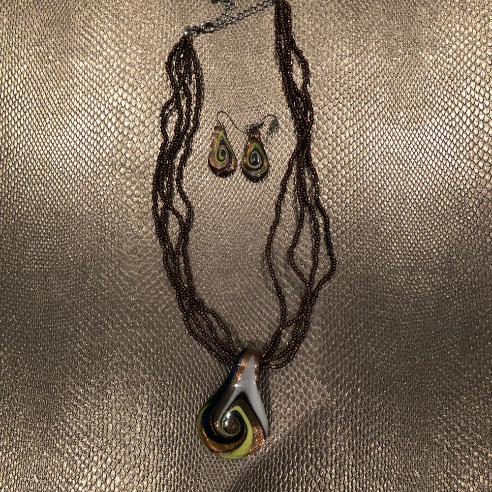Glass Beaded Necklace and Earrings